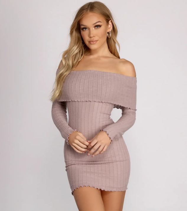 Off The Shoulder Brushed Knit Mini Dress