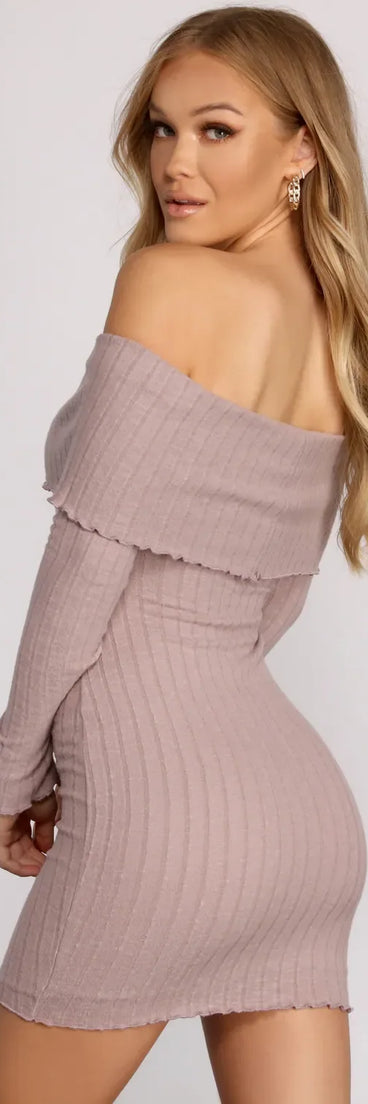 Off The Shoulder Brushed Knit Mini Dress