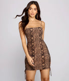 Sassy Snake Print Ruched Mini Dress