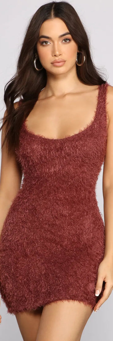 Sleeveless Shaggy Knit Mini Dress