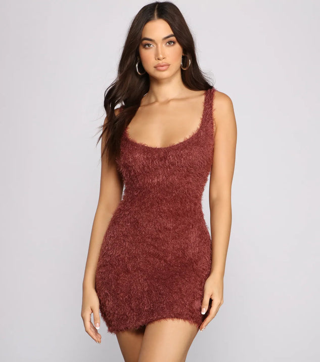 Sleeveless Shaggy Knit Mini Dress