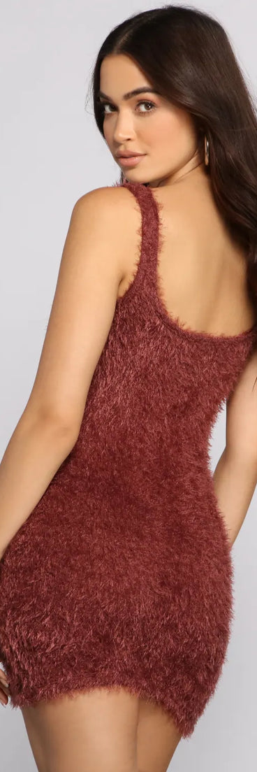 Sleeveless Shaggy Knit Mini Dress