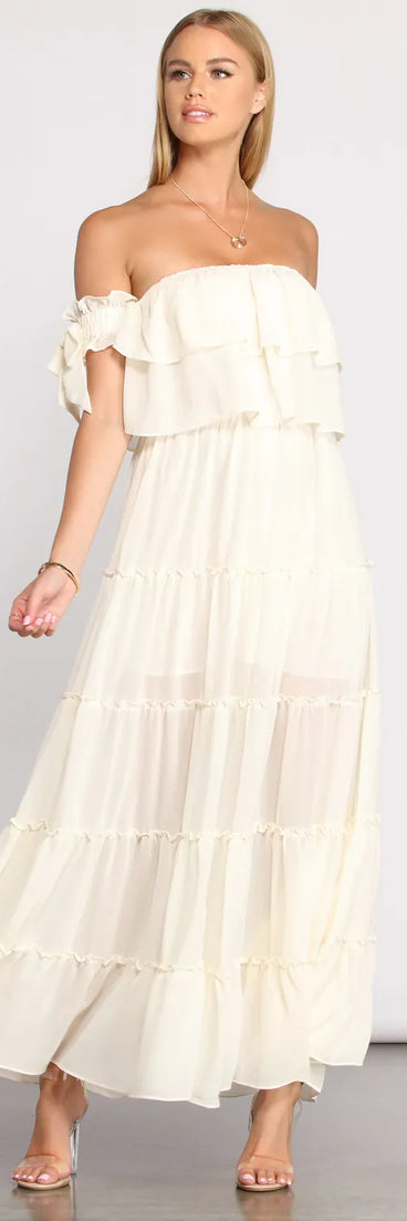 Ruffled Romance Off The Shoulder Maxi Dress