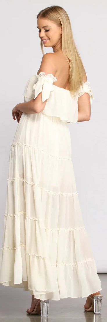 Ruffled Romance Off The Shoulder Maxi Dress