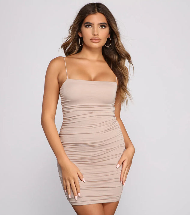 Casually Slay Square Neck Ruched Mini Dress