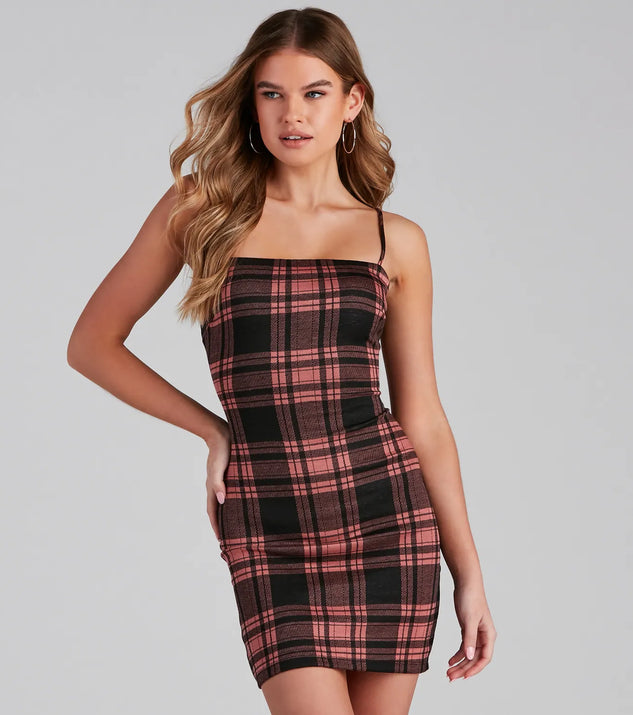 Pretty In Plaid Knit Mini Dress
