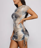 Tie Dye Ruched Knit Mini Dress