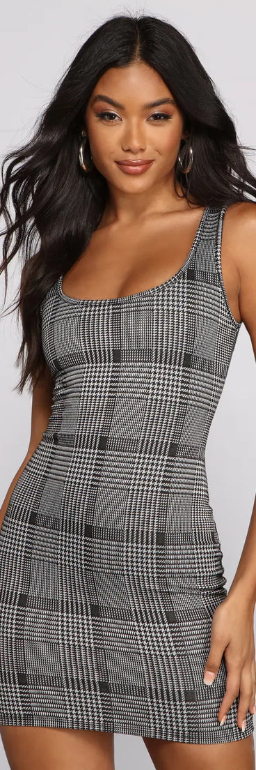 plaid bodycon mini dress SHEIN Unity Blue Plaid Sleeveless Bodycon Mini Dress, Sweet French Style For Vacation, Spring/Summer