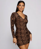Sultry Ruched Snake Print Mini Dress