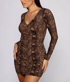 Sultry Ruched Snake Print Mini Dress