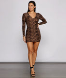 Sultry Ruched Snake Print Mini Dress
