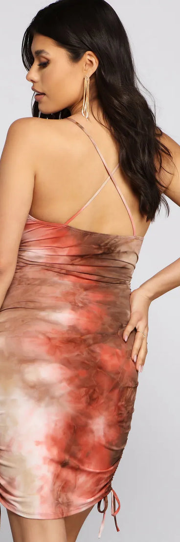 Fabulously Retro Ruched Tie Dye Dress