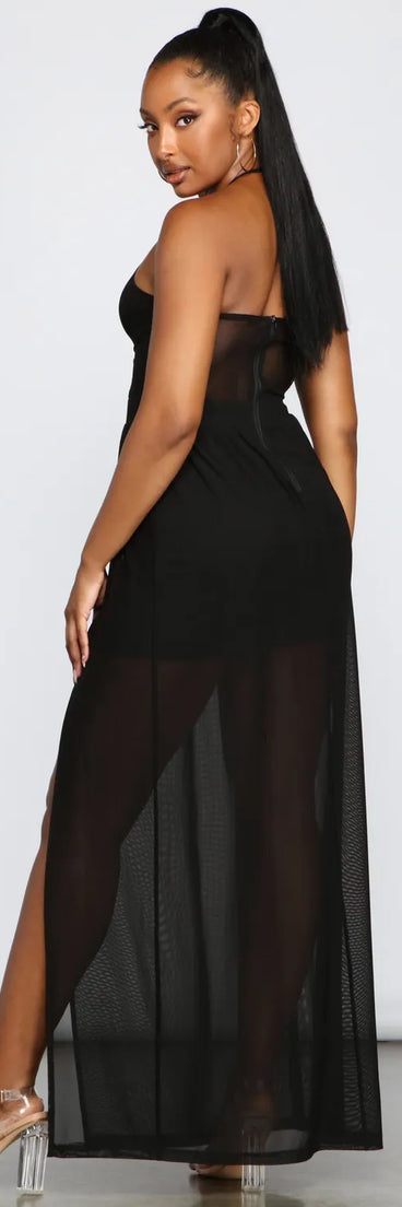 Sheer Appeal High Slit Halter Dress