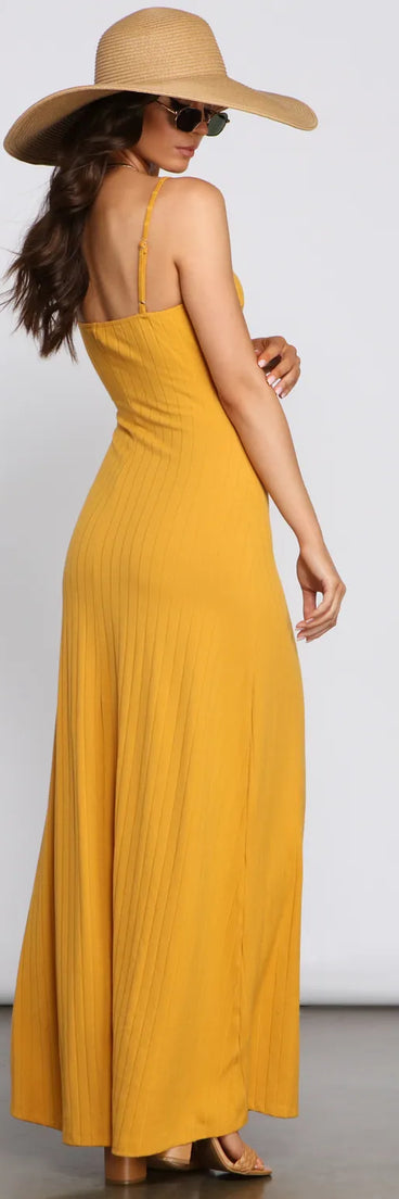 Casual Glam Ribbed Knit Maxi Dress