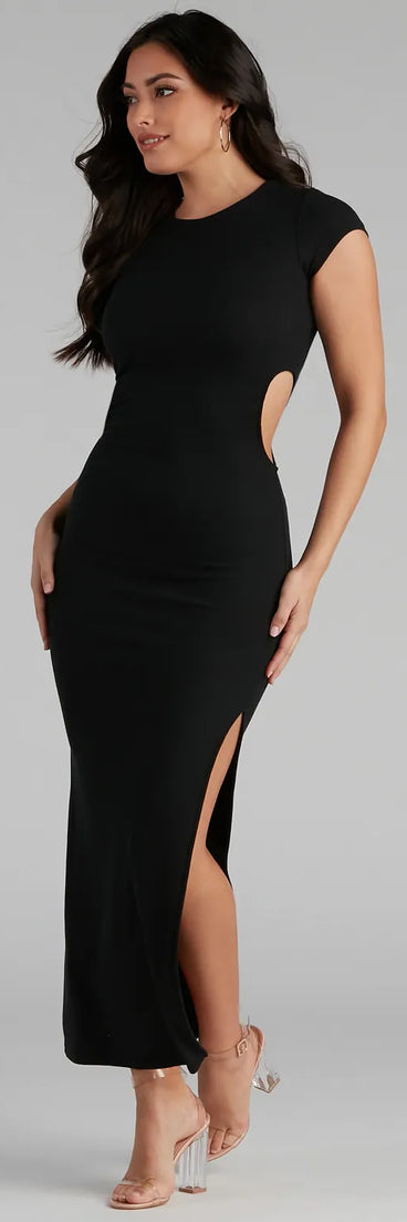 Essential High Slit Ribbed Knit Maxi Dress