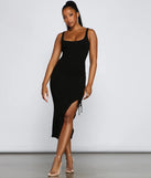 Keeping Knit Basic Ruched Midi Dress
