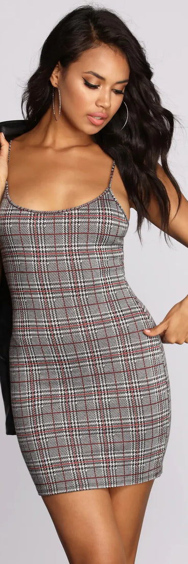 Pretty Plaid Knit Mini Dress