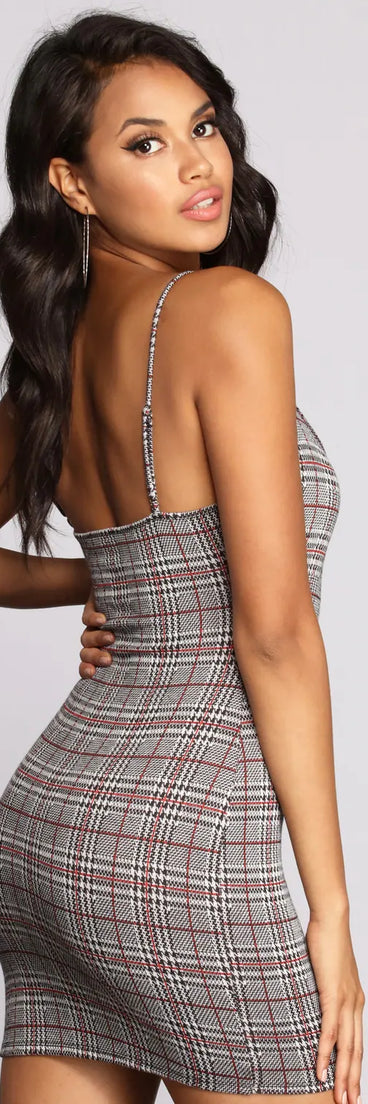 Pretty Plaid Knit Mini Dress