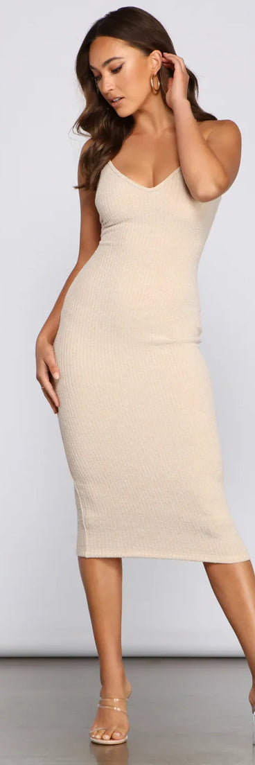 Stylish Stunner Ribbed Knit Midi Dress