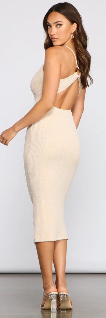 Stylish Stunner Ribbed Knit Midi Dress
