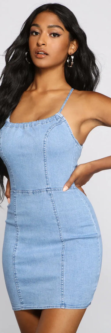 Denim Dreams Lace-Up Mini Dress