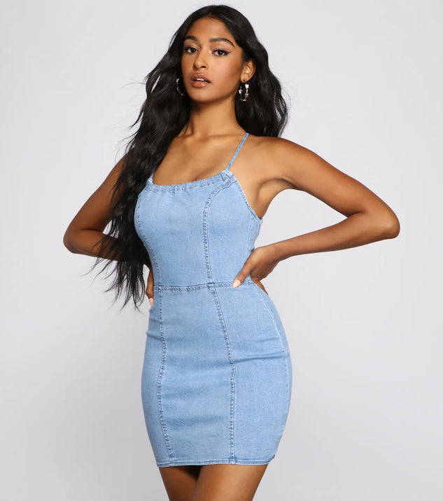 Denim Dreams Lace-Up Mini Dress