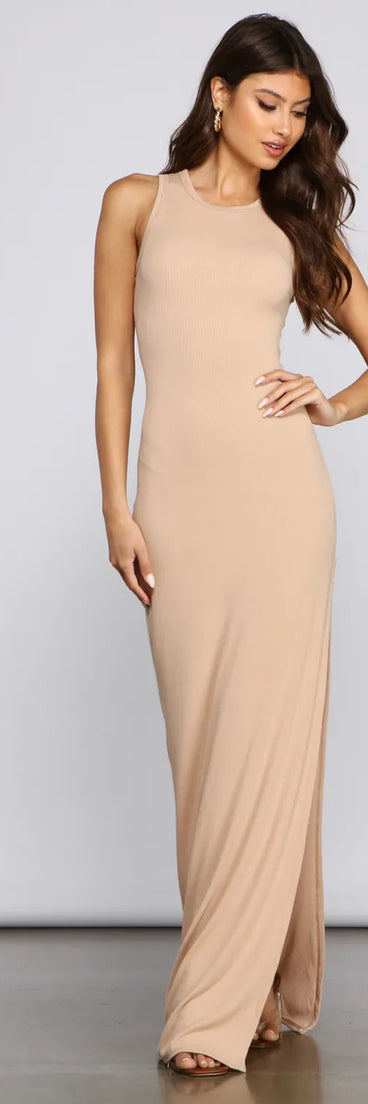 Chic High-Slit Basic Maxi Dress