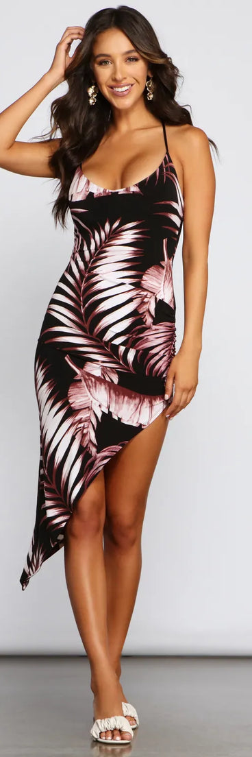 Tropical Sunsets Asymmetrical Midi Dress