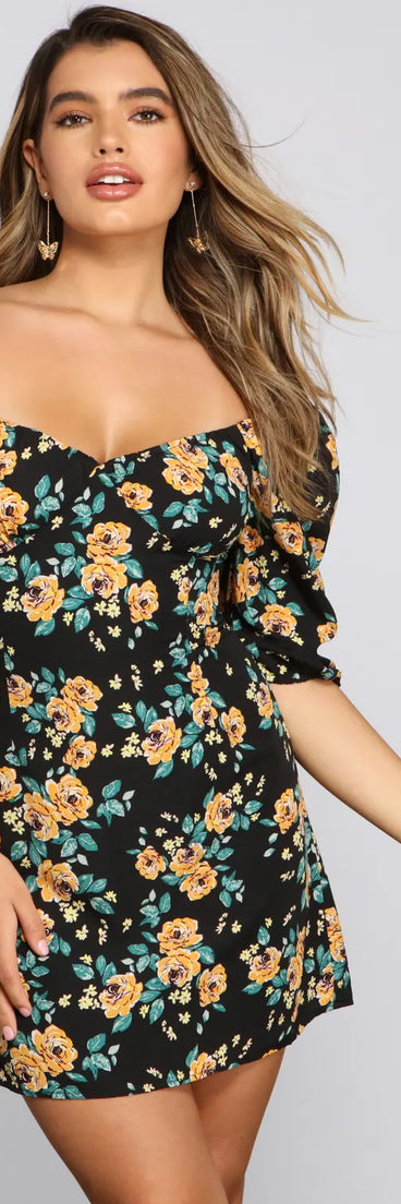floral off the shoulder skater dress Daphne Off The Shoulder Skater Midi Dress Dark Floral Girl In Mind