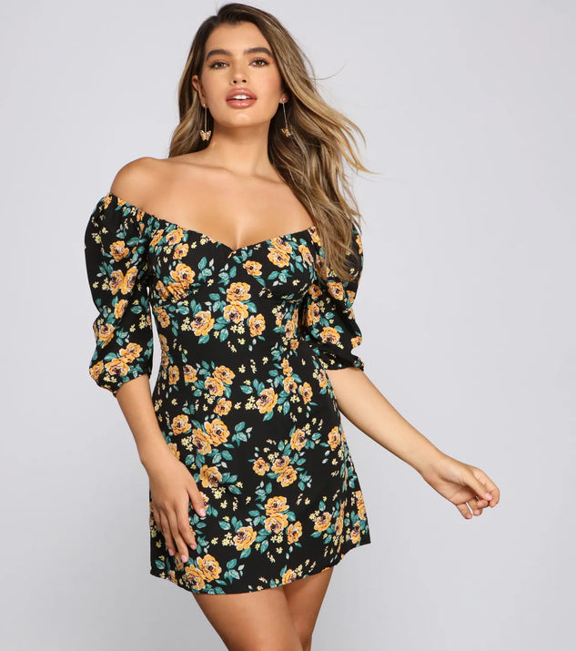 Floral Frenzy Off The Shoulder Skater Dress