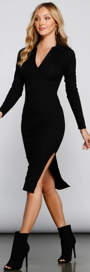 So Sophisticated Collared Midi Dress