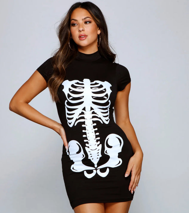 skeleton mini dress Bad To The Bone Halloween Mini Dress