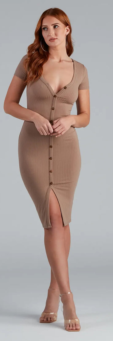 Be Mine Button-Down Ribbed Midi Dress