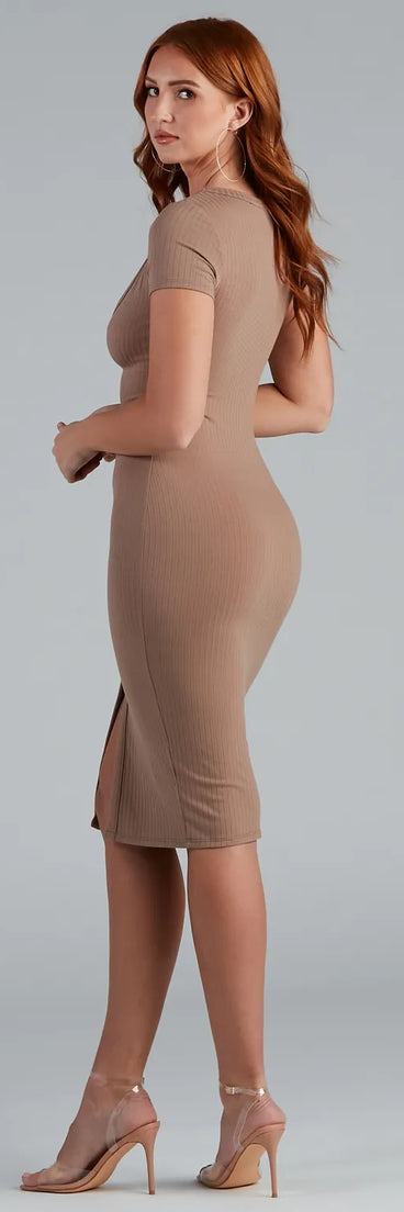 Be Mine Button-Down Ribbed Midi Dress