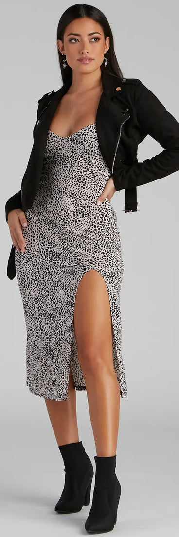 Steal The Spotlight Leopard Slit Midi Dress
