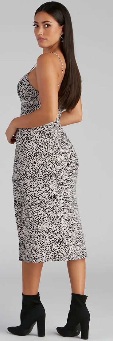 Steal The Spotlight Leopard Slit Midi Dress | Windsor Steal The Spotlight Leopard Slit Midi Dress | Windsor