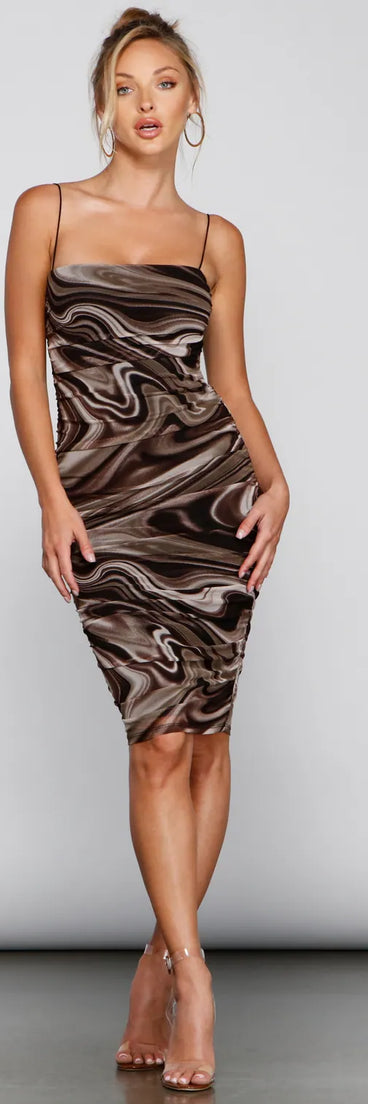 Trendy Silhouette Marble Mesh Midi Dress