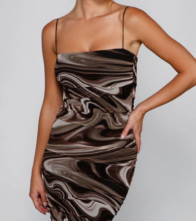 Trendy Silhouette Marble Mesh Midi Dress