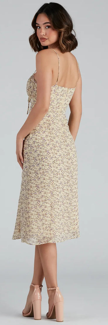 Floral Retreat Chiffon Sweetheart Midi Dress