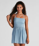 Back Beauty Linen Halter Skater Dress