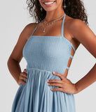 Back Beauty Linen Halter Skater Dress