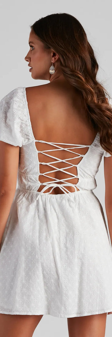 Sunday Girl Eyelet Lace-Up Skater Dress