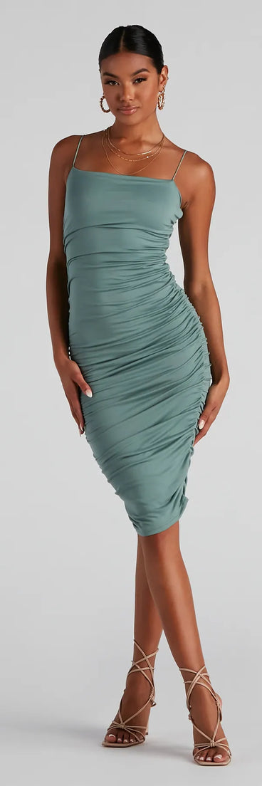 Level Up Ruched Knit Midi Dress