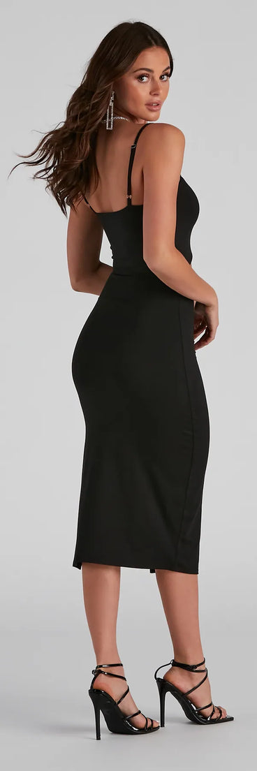 Elevated Knit High Slit Midi Dress