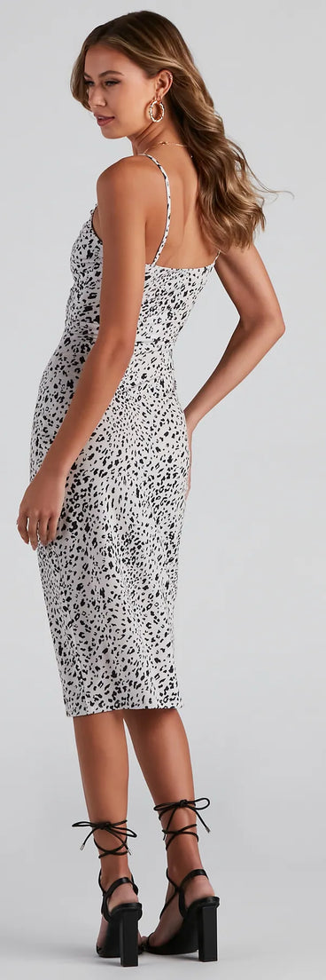 Jungle Cat Leopard Cowl Midi Dress