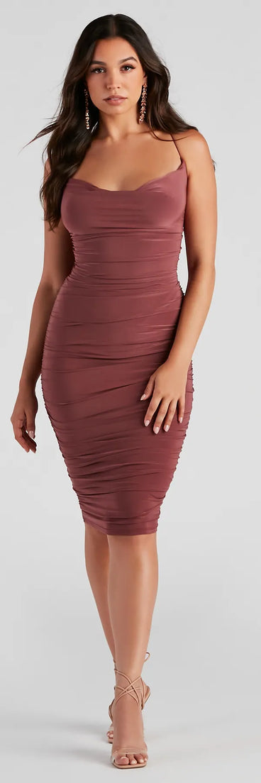 Alluring And Chic Ruched Midi Dress
