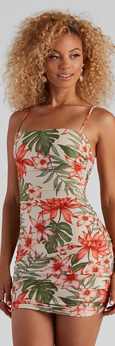 Tropical Glam Ruched Short Dress