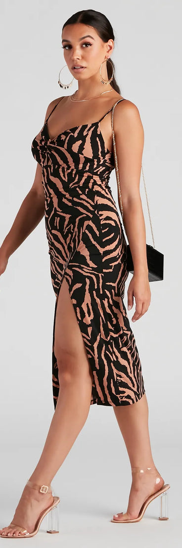 So Sleek Zebra Print Midi Dress