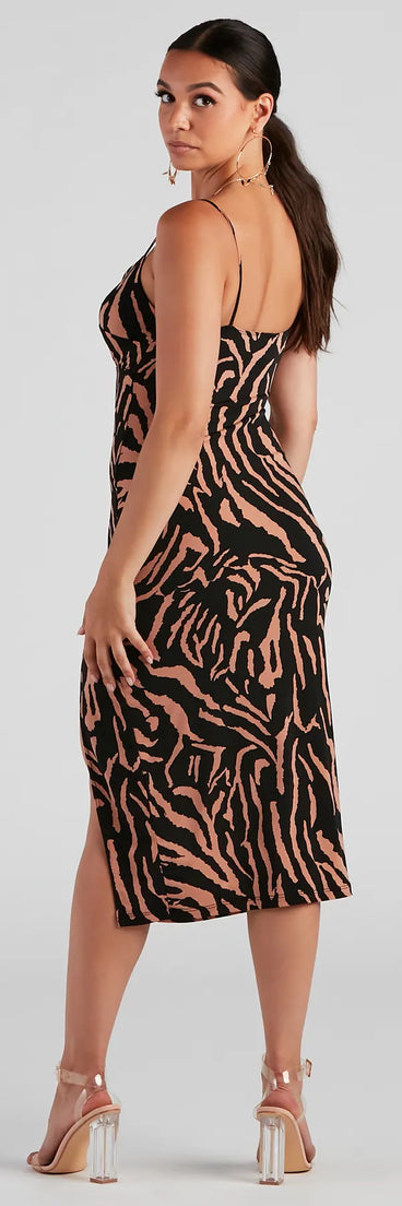 So Sleek Zebra Print Midi Dress