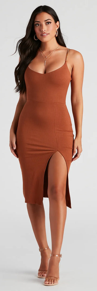 Stylish Links Chain Strap Midi Dress